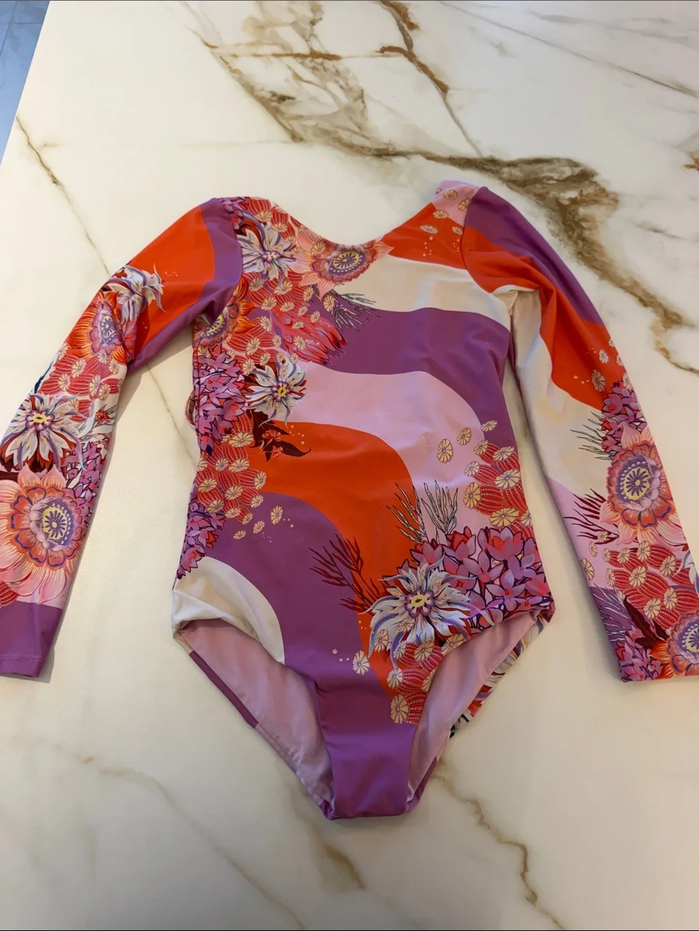 Agua Bendita girls Long Sleeve Floral Colorblock Swim Suit - 12